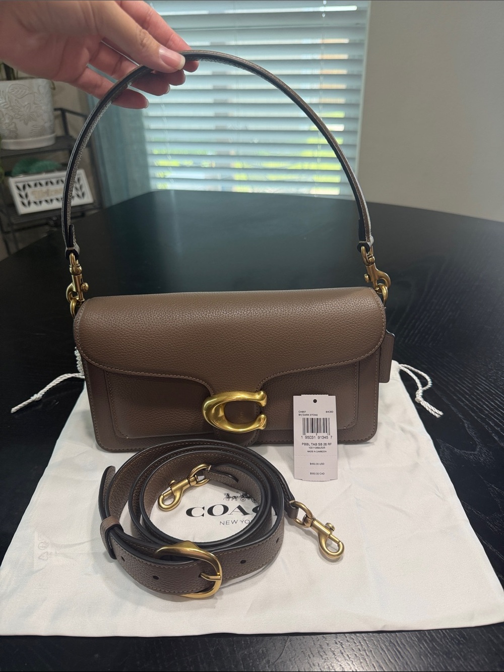Coach Dark Stone Tabby Shoulder Bag with Gold Hardware